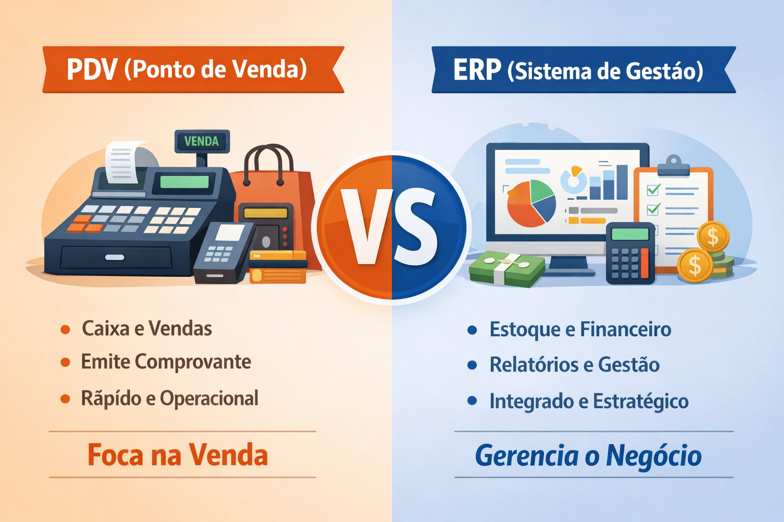 Diferença entre PDV e ERP: entenda de vez o que cada sistema faz – E qual sua loja realmente precisa